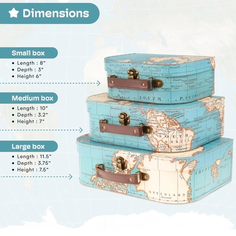 Jewelkeeper Paperboard Suitcases, Set of 3 – Vintage Decorative Storage Box